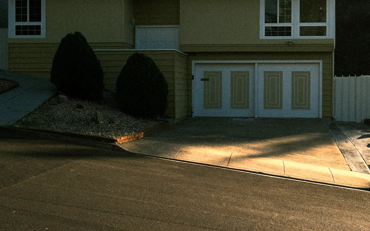 Split-level home with a raised-panel sectional garage door